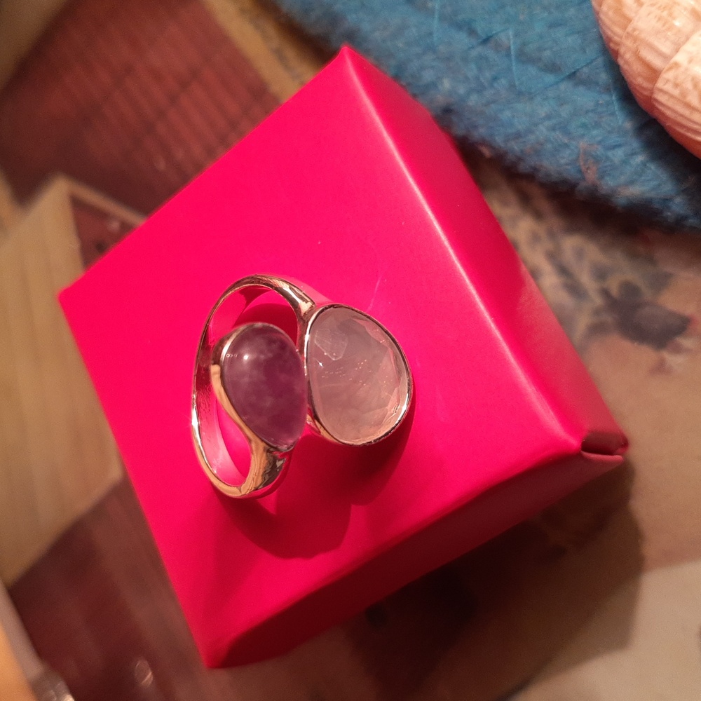 Avon Purple and Silver Double Stone Bypass Ring Size 6